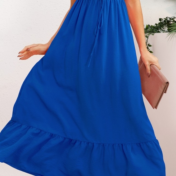 (Out Of Stock) Blue Smocked Crisscross Spaghetti Strap Dress - Picture 3 of 9